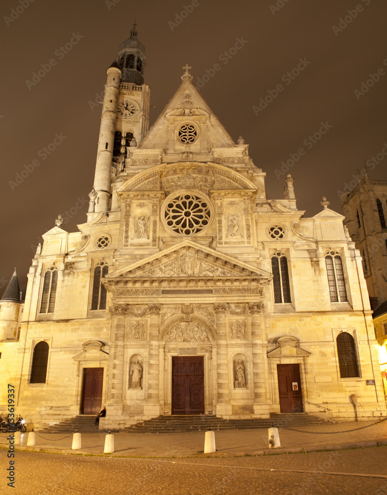 Paris - St. Etienne-du-Mont gothic church in night