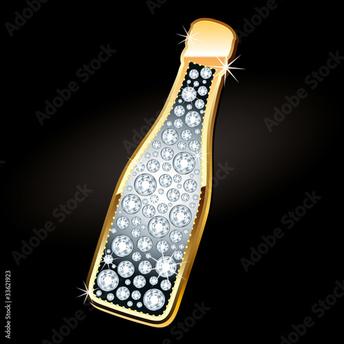 Bottle of Champagne with Gold and Diamonds