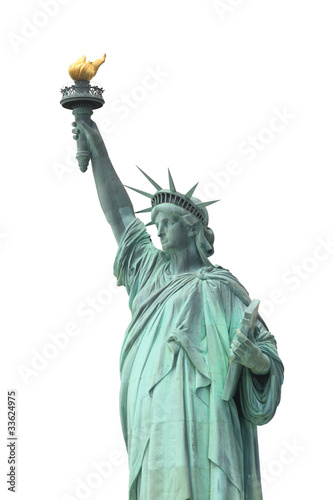 The Statue of Liberty isolated on white, New York City