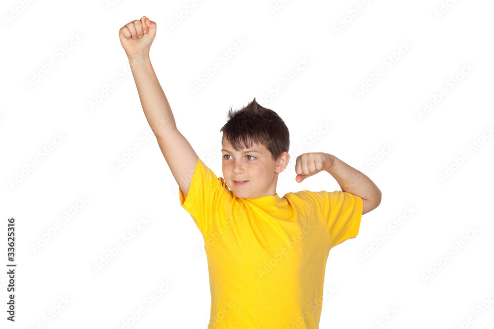 Funny child with yellow t-shirt