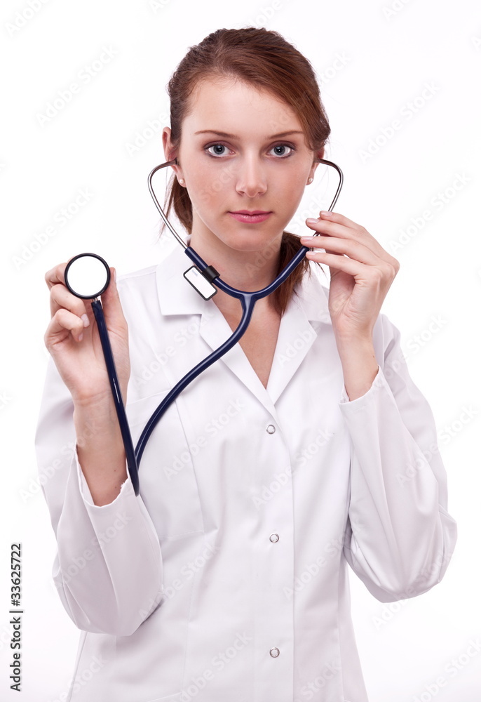Doctor completing on medical card. Isolated on a white. Doctor completing on medical card. Isolated on a white.
