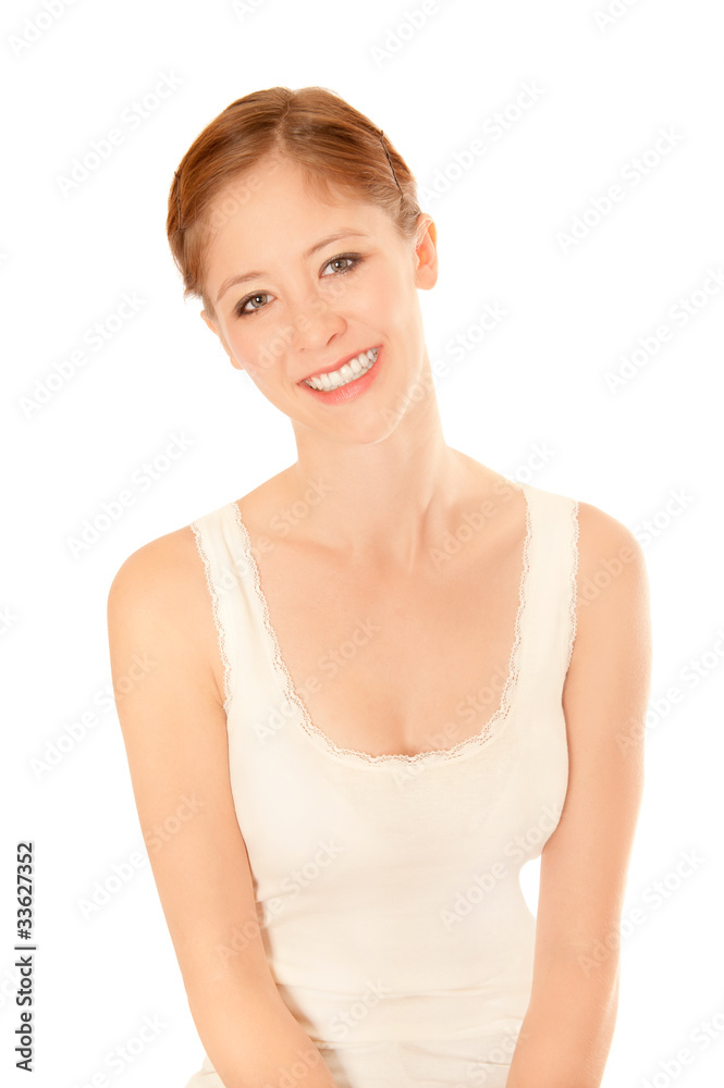 Sinnliches Portrait einer schönen Frau in weißem Top Sinnliches Portrait einer schönen Frau in weißem Top