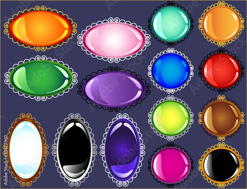 Glossy antique frame gem button collection