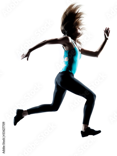 Female running at full speed with flying hair
