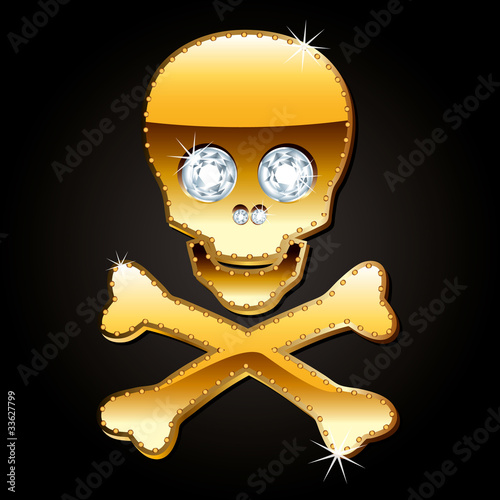 Tête de Mort Pirate Or et Diamants