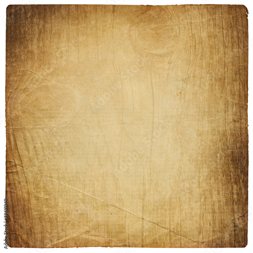 Old paper sheet with vintage wooden texture. Isolated on white.