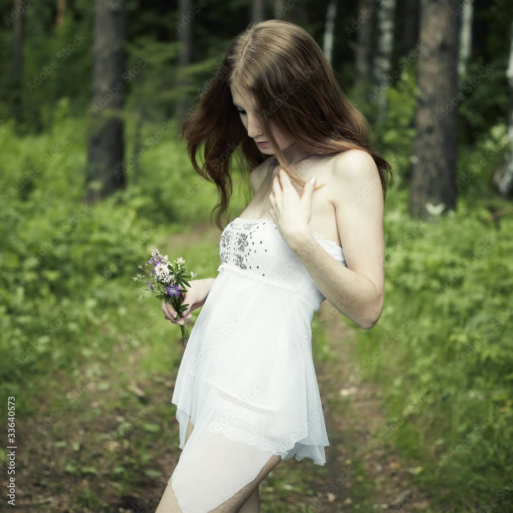 Portrait of romantic woman at fairy forest Portrait of romantic woman at fairy forest