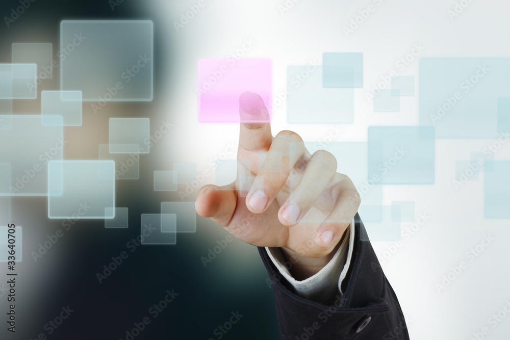 hand pushing on a touch screen interface hand pushing on a touch screen interface