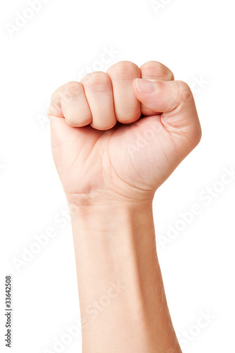 Closeup of right male hand - raised up clenched fist