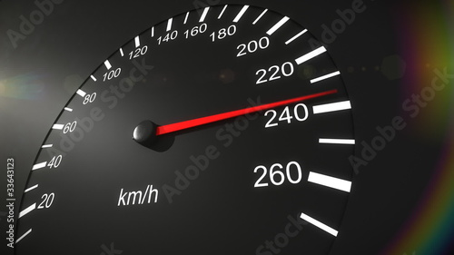 Car speedometer and moving pointer on it. HD. photo