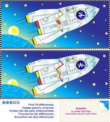 Fototapete Kosmos Suchspiel Rakete Erde und Sterne  © ratselmeister