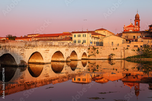 Принти на полотні Tiberius' Bridge at sunset. Rimini, Italy