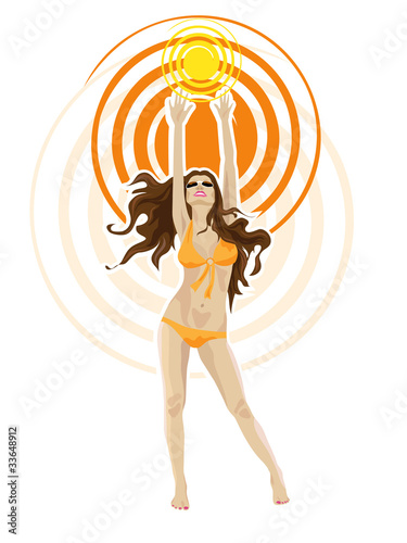 Young beautiful brunette girl in bikini.