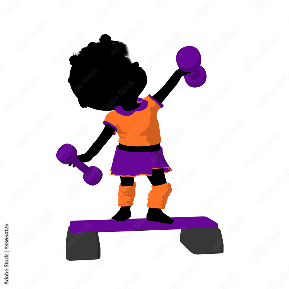 Little African American Exercise Girl Illustration Silhouette