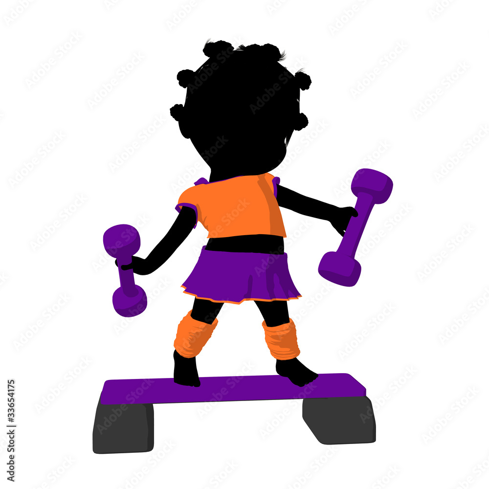 Little African American Exercise Girl Illustration Silhouette Little African American Exercise Girl Illustration Silhouette