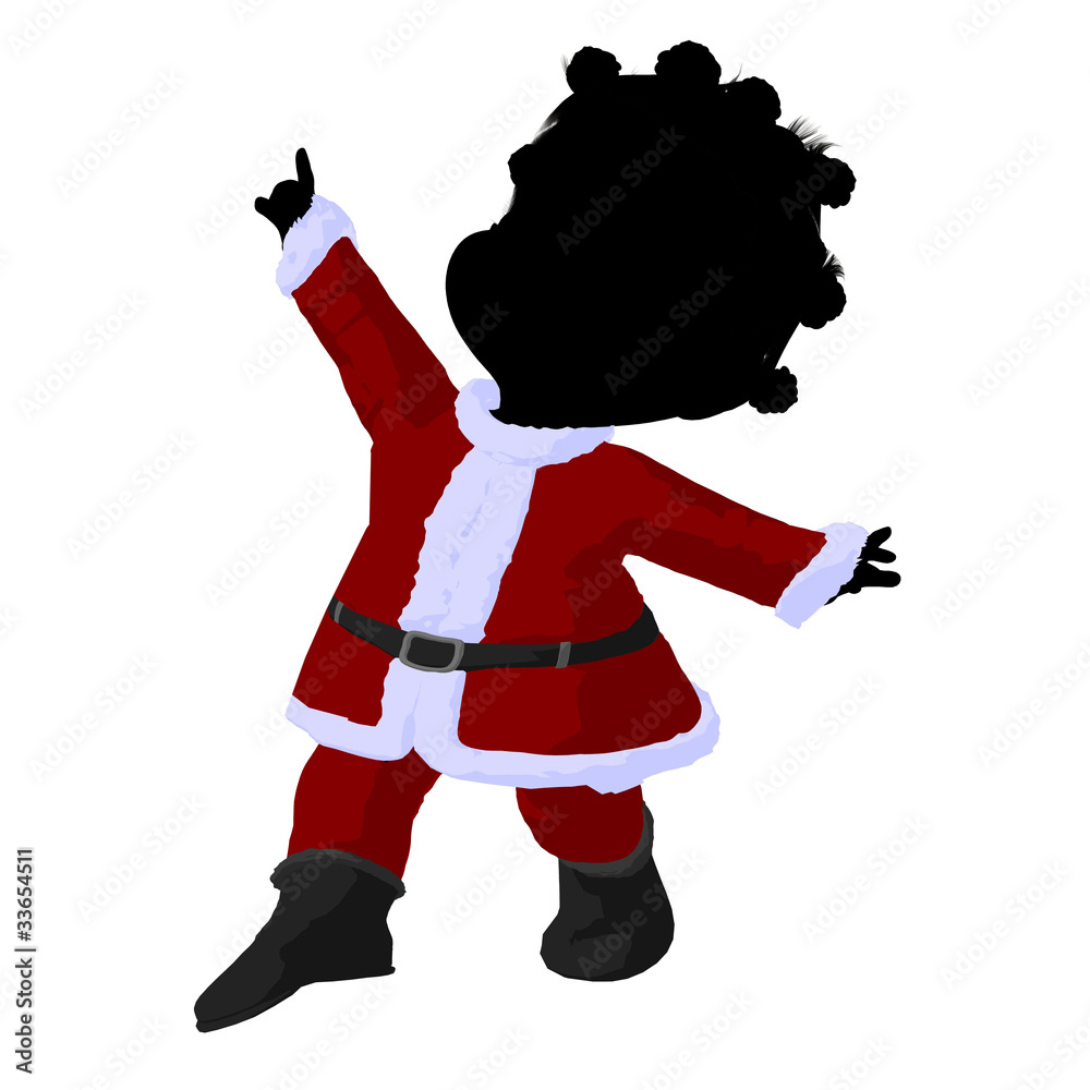 Little African American Santa Girl Illustration Silhouette