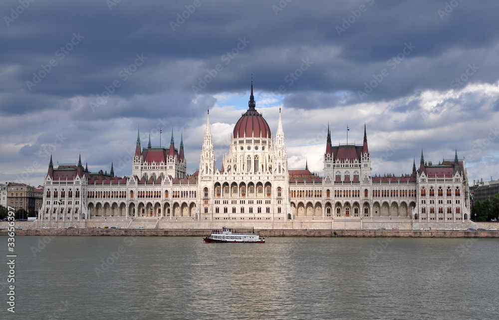 Budapest parliament before storm,Hungary