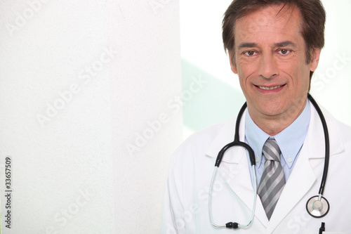 Closeup of a hospital doctor with stethoscope