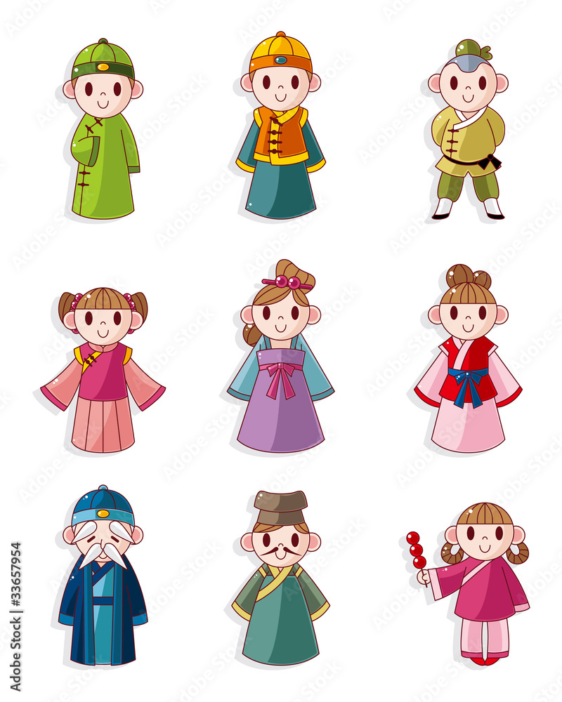 cartoon Chinese people icon set.