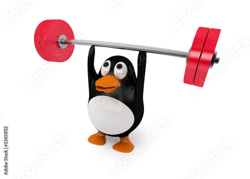 Pinguin beim Gewichtheben (mit Freistellungspfad)