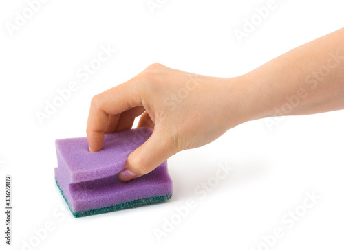 Hand with cleaning sponge