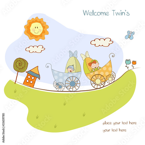 baby twins shower announcement card
