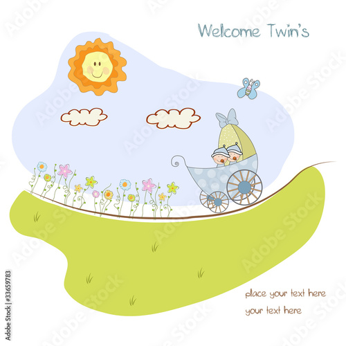 baby boy shower announcement card with pram
