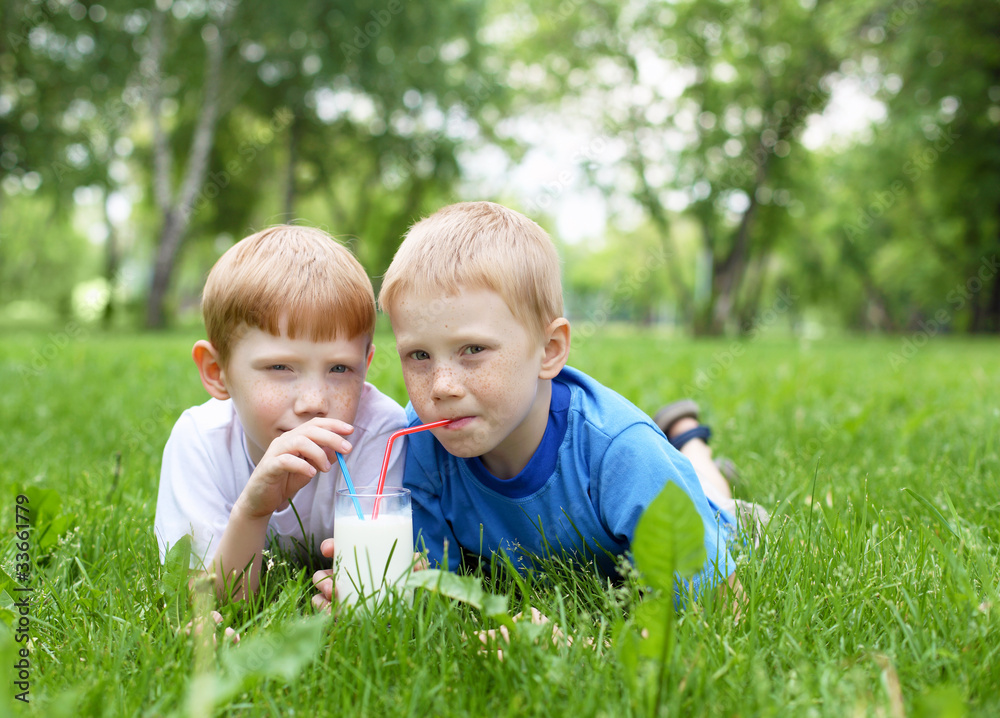 Portrait of two boys in the summer outdoors Portrait of two boys in the summer outdoors