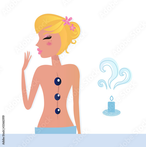 Blond woman relaxing and having Lastone massage. Vector