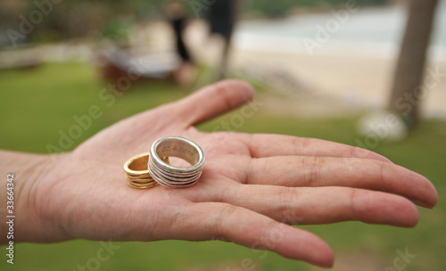 Wedding ring on nice palm