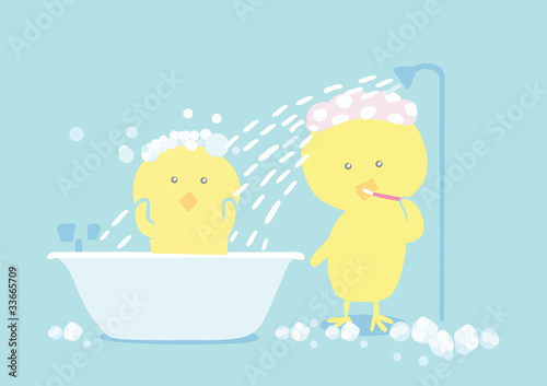 Chicken little taking a shower