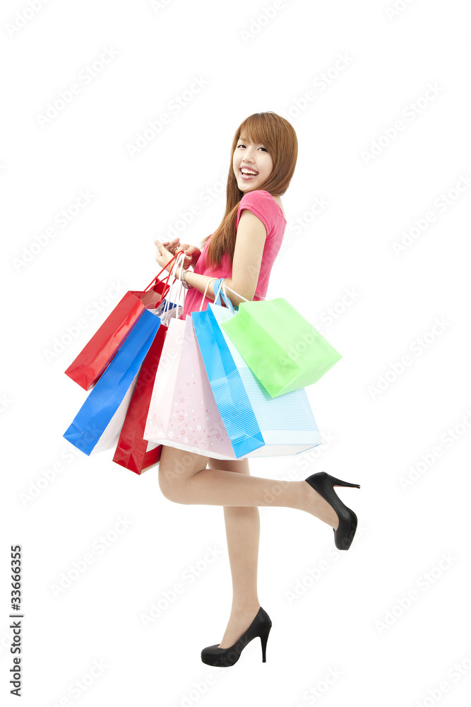 happy Beautiful woman with a lot of shopping bags