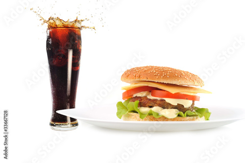 hamburger with cutlet and drink