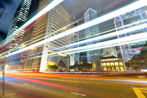 Photography traffic light stream and office bulidings