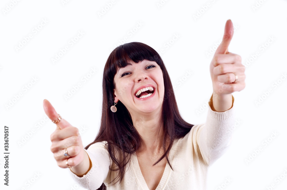 Beautiful casual happiness woman isolated on the white backgroun Beautiful casual happiness woman isolated on the white backgroun