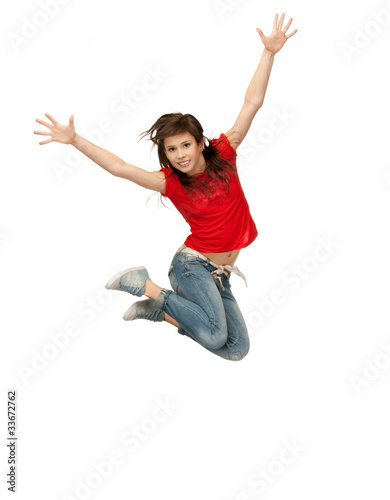 jumping teenage girl