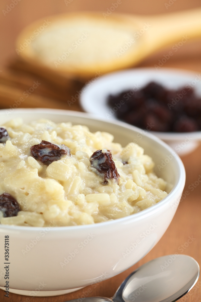 Delicious homemade rice pudding with raisins Delicious homemade rice pudding with raisins