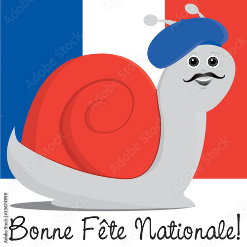 Bonne Fete Nationale escargot card in vector format.