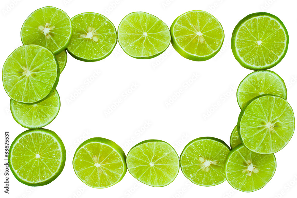 Green lemons  lining to the frame.