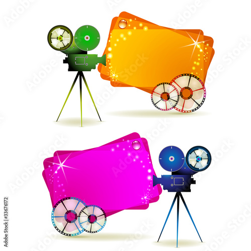 Film frames with camera and colored backgrounds