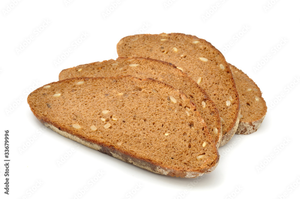 Brown Bread with Sunflower Seeds Isolated on White Background Brown Bread with Sunflower Seeds Isolated on White Background