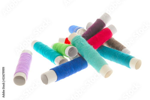 Multicolored Spools of Thread Isolated on White Background