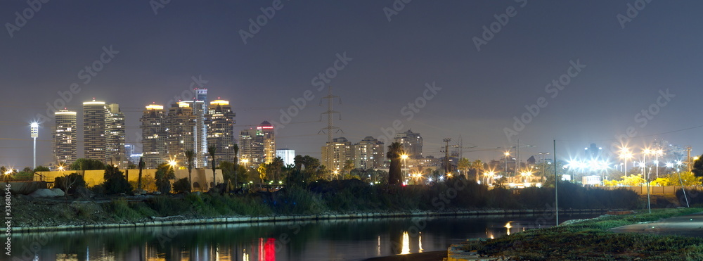 Panorama of Tel Aviv city and river at the night