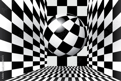 Magic ball in checkered room