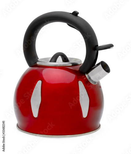 Red tea kettle isolated on white