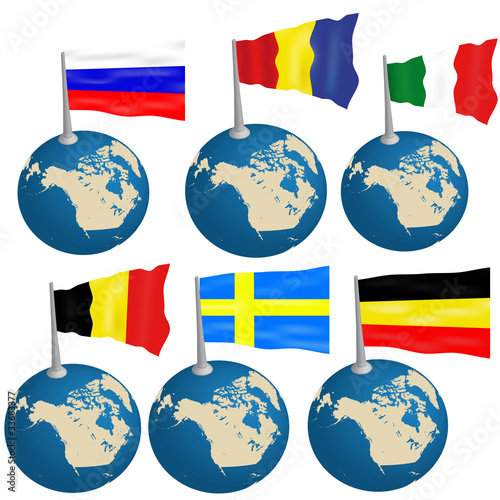 set of earth with flags