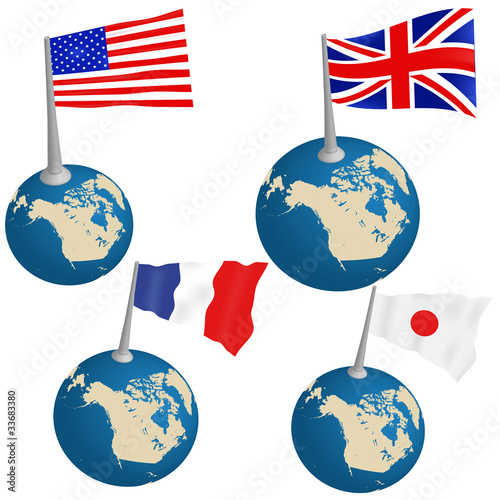 set of earth with flags