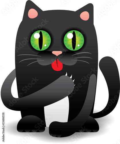Black cat licking his paw #33686558