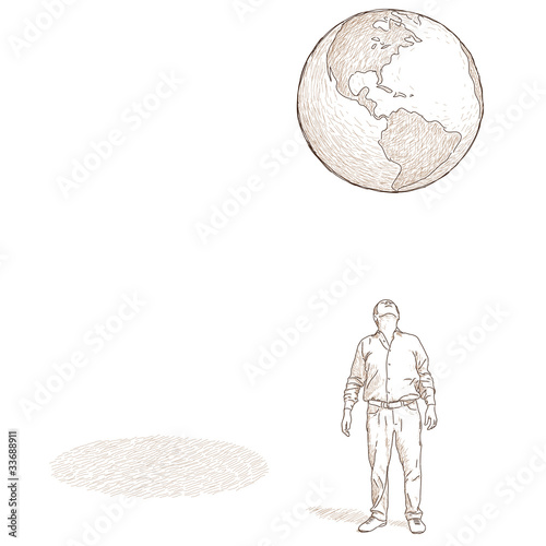 uomo che guarda il globo