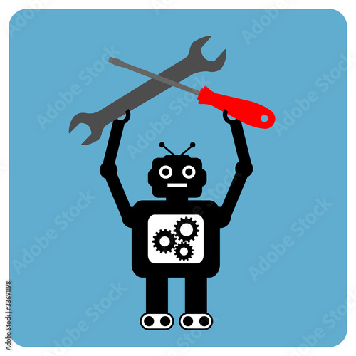 Modern robot with wrench and screwdriver